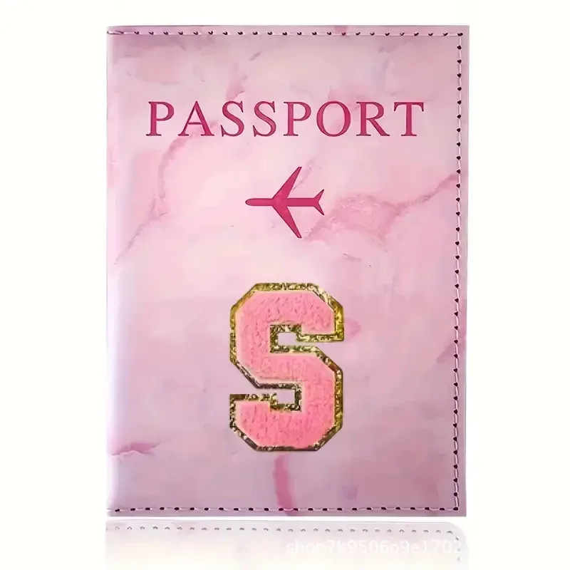 porte-passeport en cuir pu rose avec étiquette brodée, étui pour billets et cartes de crédit, accessoires de voyage