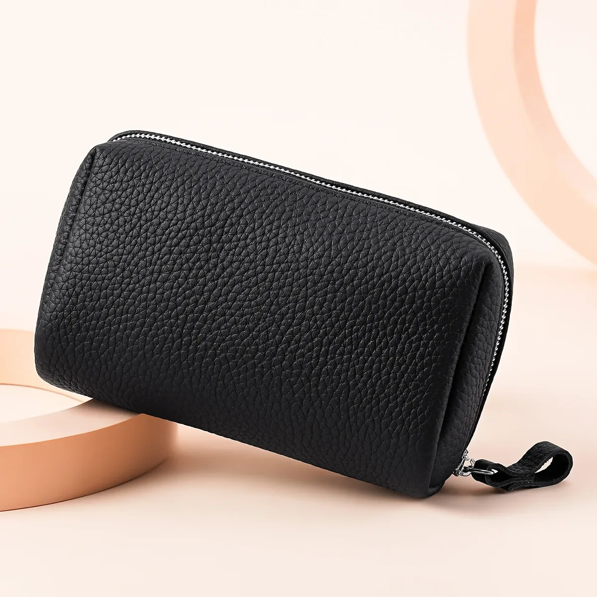 trousse de toilette de voyage en cuir pour femme, mini pochette cosmétique avec 3 compartiments, trousse de maquillage facile à nettoyer pour sac à main