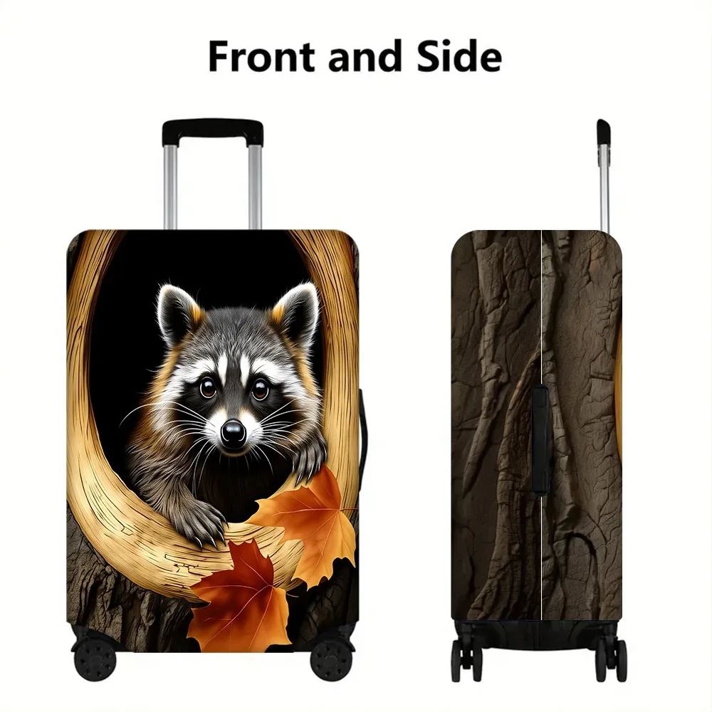 housse valise polyester motif raton laveur feuilles automne noir bleu gris protection voyage transport