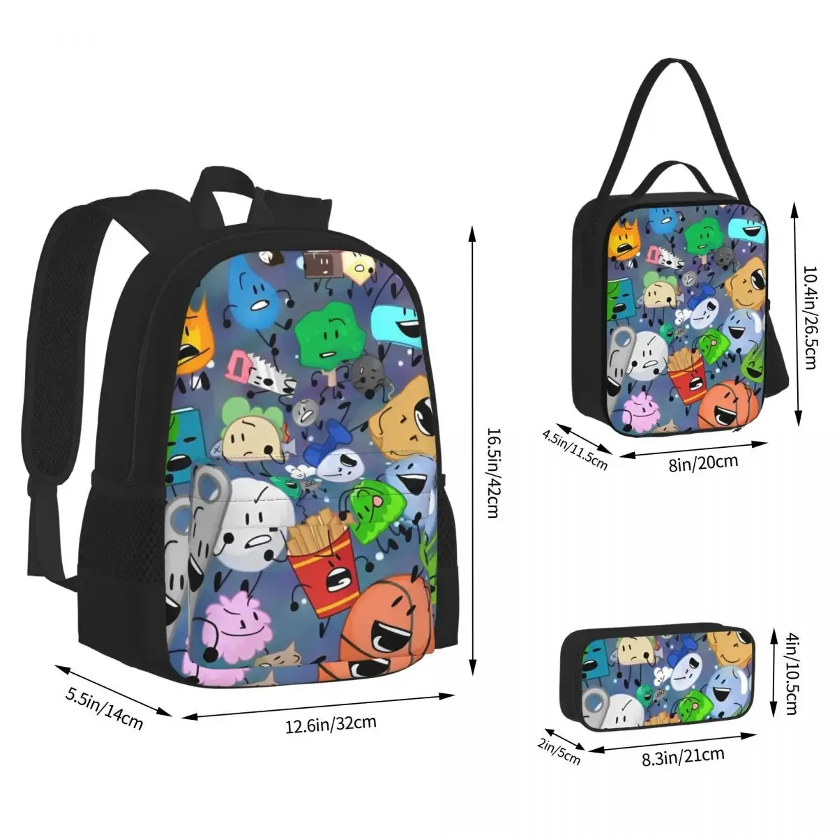 bfdi battle for dream island 3pecs/ensemble sac à dos pour étudiant collège sac à bandoulière sac à déjeuner trousse à crayons