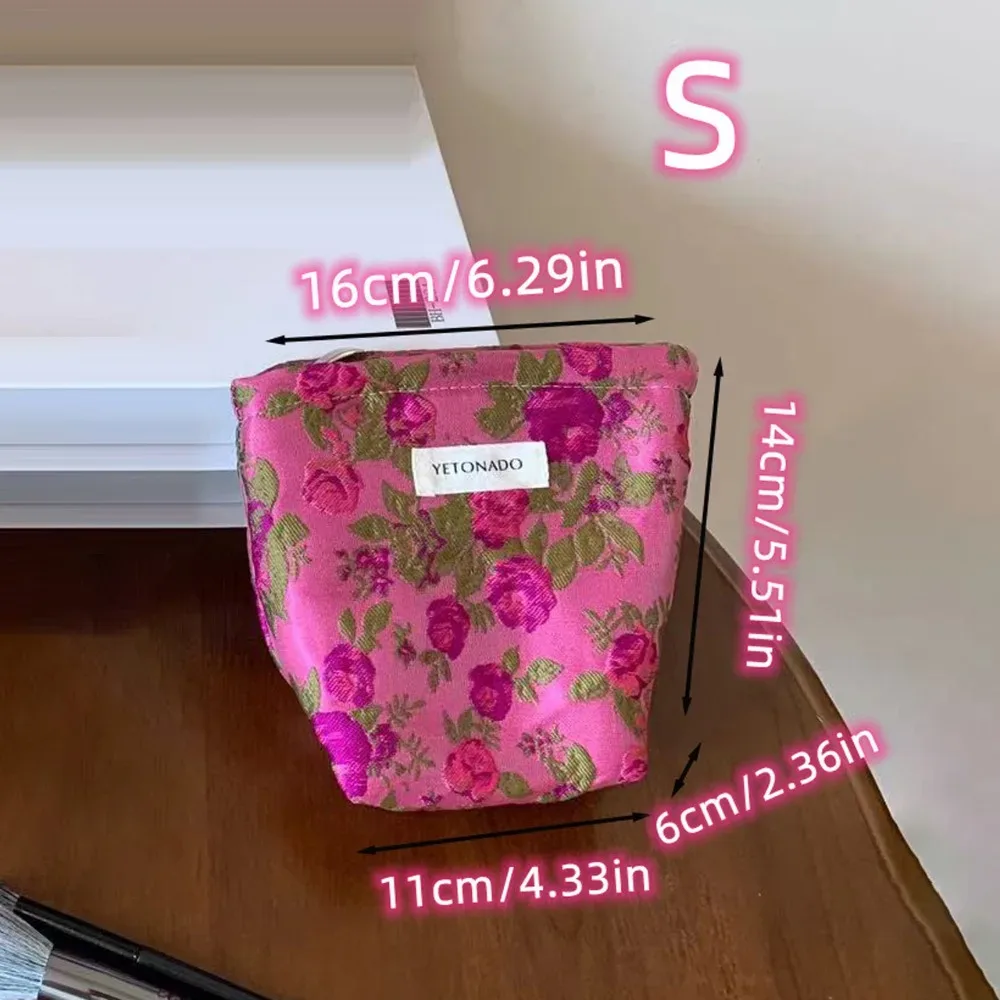 pochette en toile de polyester à motif floral, grande capacité, sac à maquillage, fermeture éclair, organiseur de cosmétiques portable