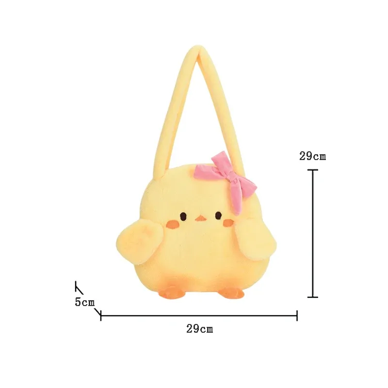 kawaii petit canard jaune arc sac à bandoulière dessin animé animal sac à provisions en peluche sac à main grande capacité noël anniversaire