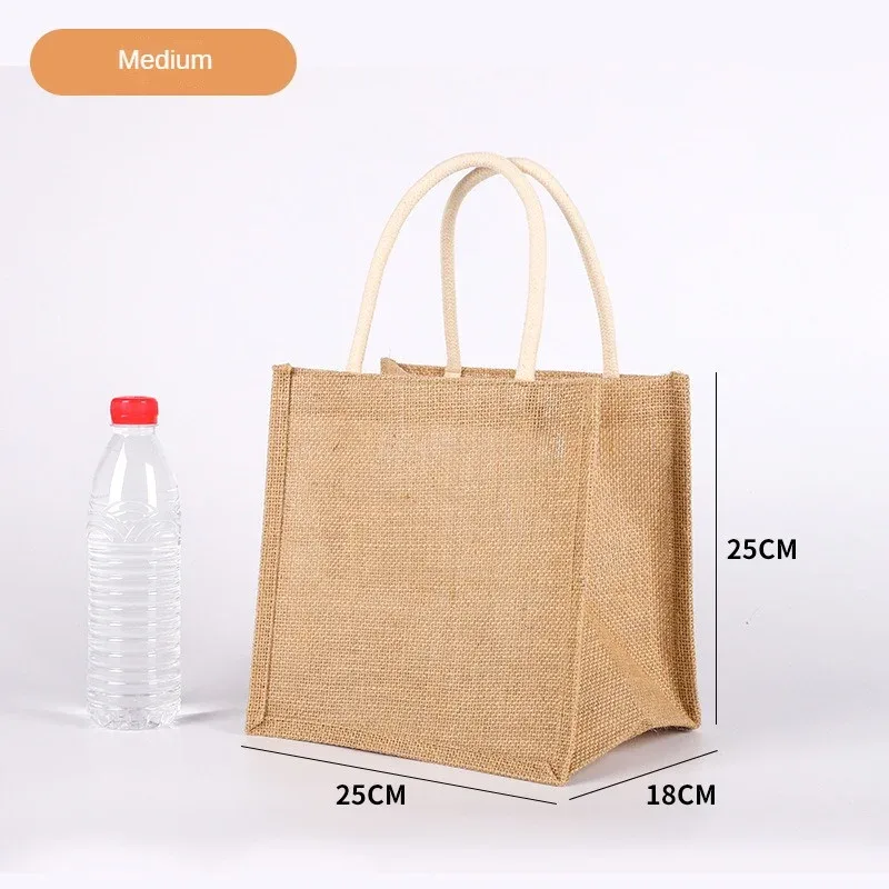 sac fourre-tout en lin vintage pour femmes, sacs à main de plage d'été, sac de bricolage rétro, sac à cuillère portable, sac à provisions multiple top foy