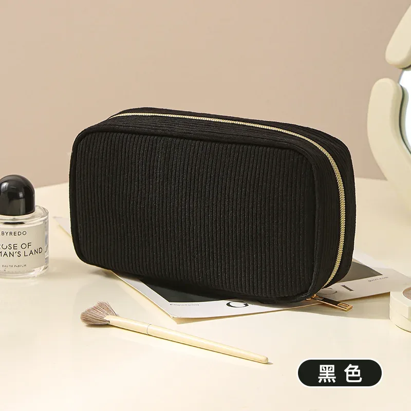 pochette de maquillage portable en velours côtelé pour femmes, pochette de rangement minimaliste pour cosmétiques de voyage, organiseur doux pour les articles de beauté quotidiens