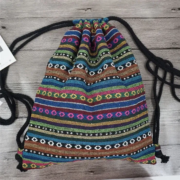 sac à dos en tissu pour femme 2026, style bohème chic, ethnique, tribal, ibiza, gypsy, aztec, doux, marron, avec cordon de serrage