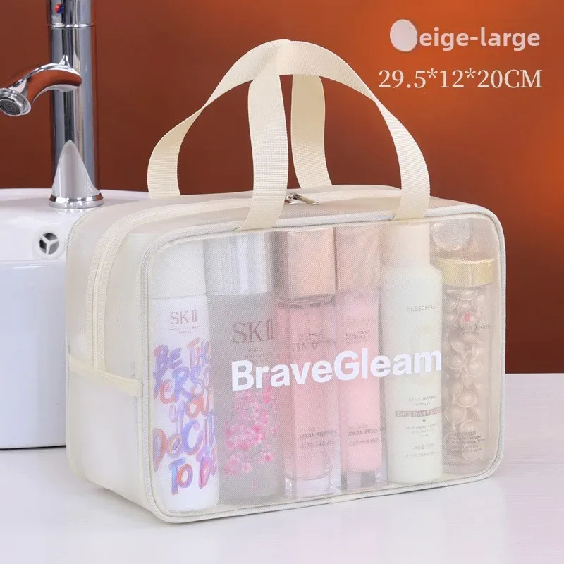 ensemble de sacs de maquillage respirants en maille multi-tailles avec fermeture éclair, sac cosmétique de voyage portable, organisateur de rangement pour articles de toilette pour femmes.