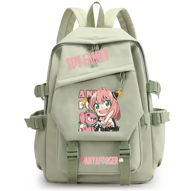 sac dos toile gris accents roses motif dessin animé personnage joyeux poche principale poche latérales fermeture éclair maille résine voyage décontracté