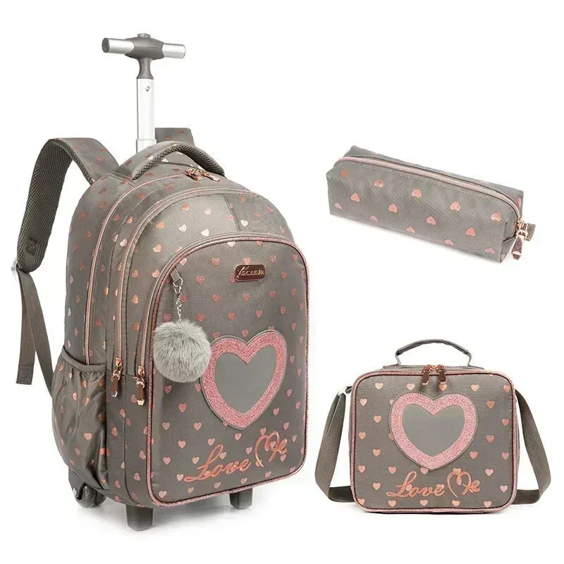 sac dos polyester toile dessin animé bleu pastel coeurs dorés love scolaire transport voyage filles