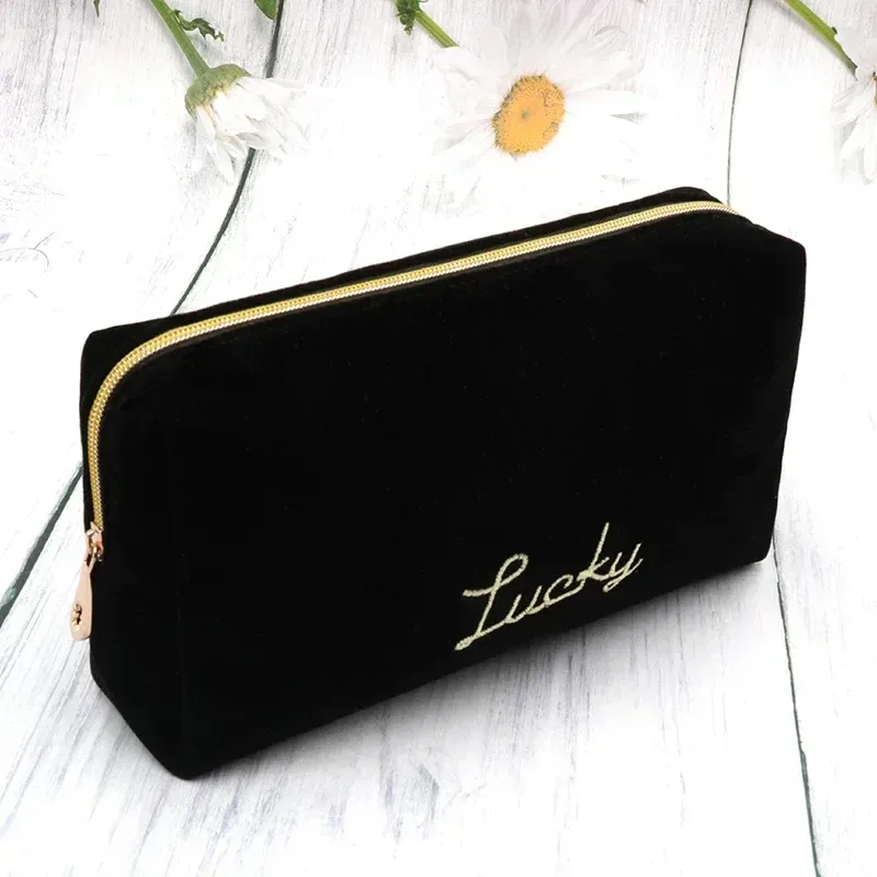 sac de maquillage en velours à fermeture éclair pour femmes, grand sac à cosmétiques de voyage pour maquillage, pochette de maquillage de couleur unie, sac de rangement nécessaire
