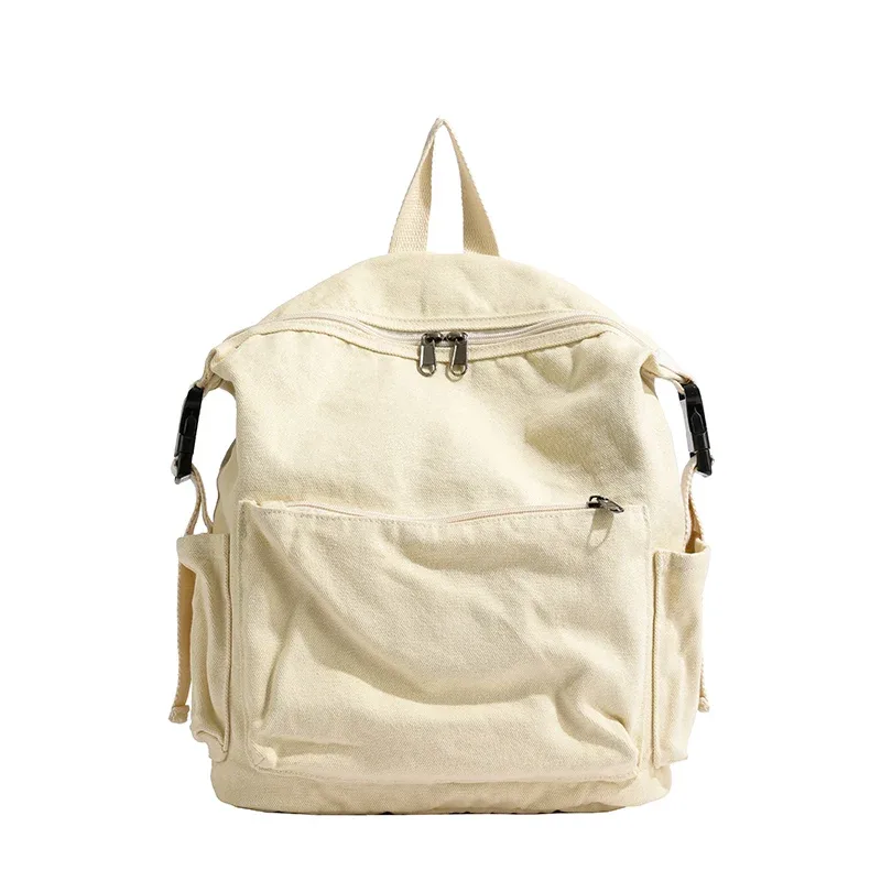 sacs à dos en toile solide pour femmes, sacs de loisirs ou de voyage, cartables de gril de style coréen, sacs d'école en tissu mignon, unisexe, 100% coton
