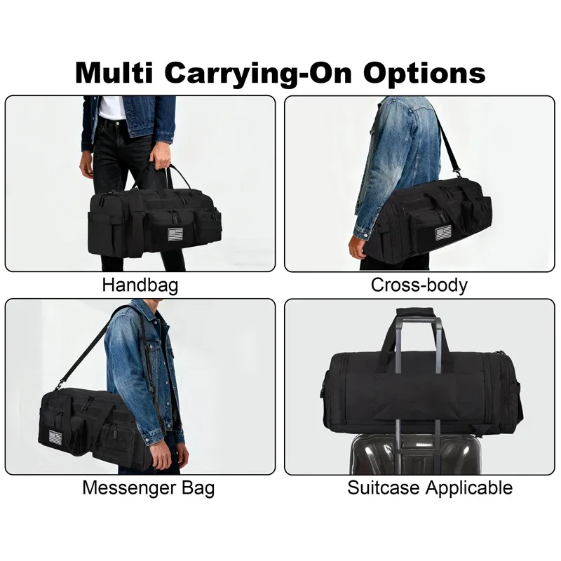 sac de voyage 3 en 1 de 50l pour hommes, grand sac de sport, sac à dos tactique militaire avec compartiment pour chaussures et poche étanche