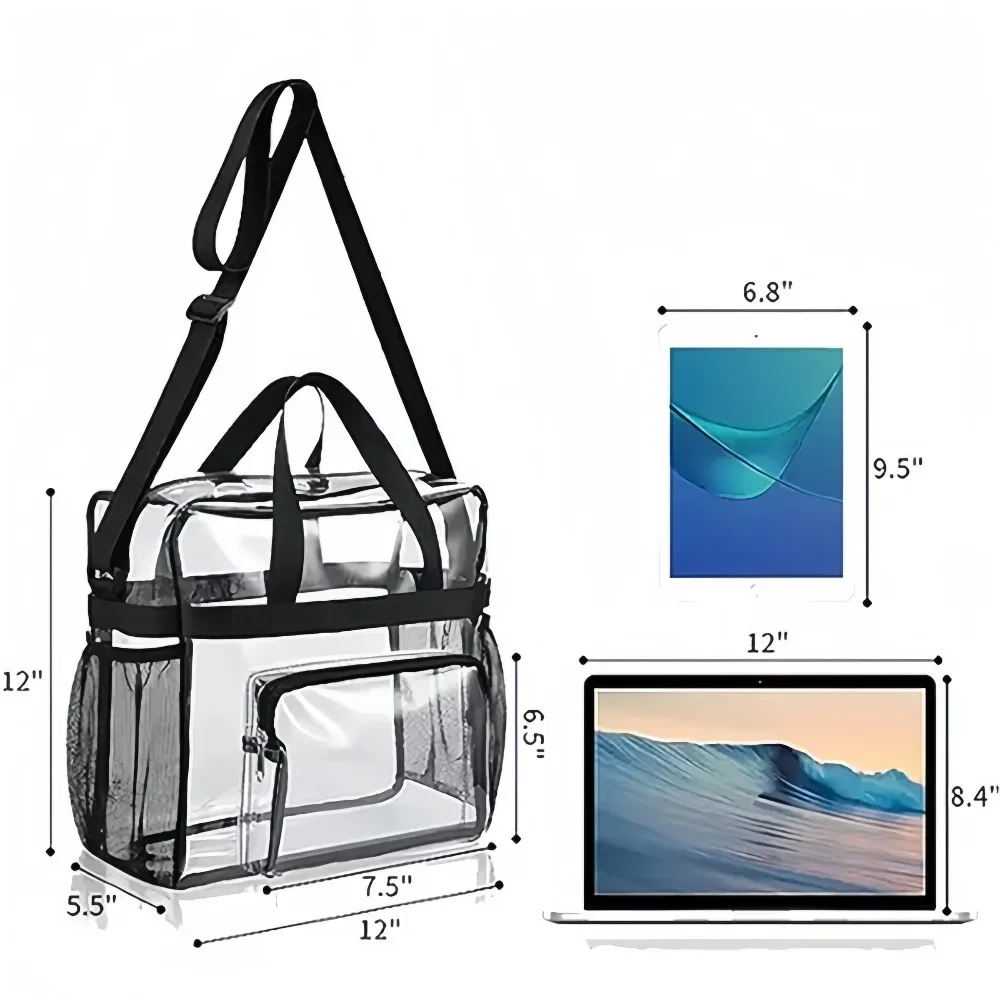 sac fourre-tout transparent en plastique robuste, bandoulière avec poches zippées, passe la sécurité des stades, livraison rapide, pour femmes, travail, concerts