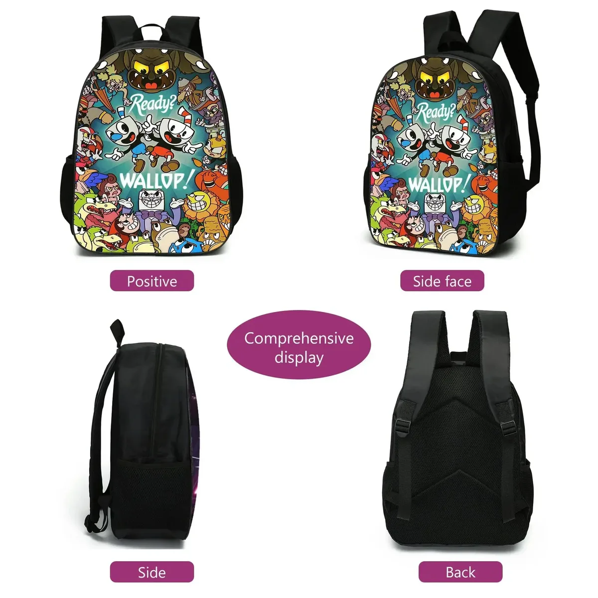 sac dos polyester animaux dessin animé ready wallop bleu marron beige bandoulière arquée poche ouvrante ultra léger école voyage