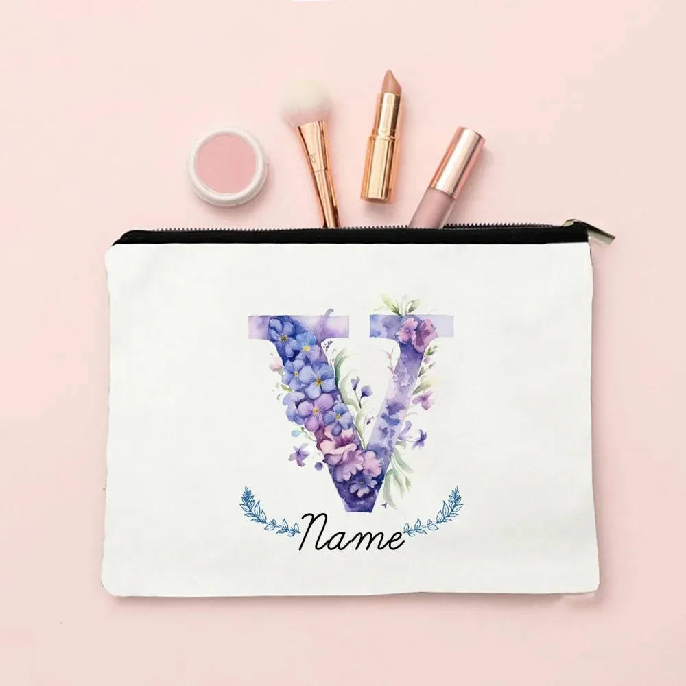 pochette de maquillage personnalisée avec initiale et nom pour femmes, sacs à cosmétiques a-z, trousse de toilette de voyage pour filles, cadeau de mariage ou d'anniversaire pour elle