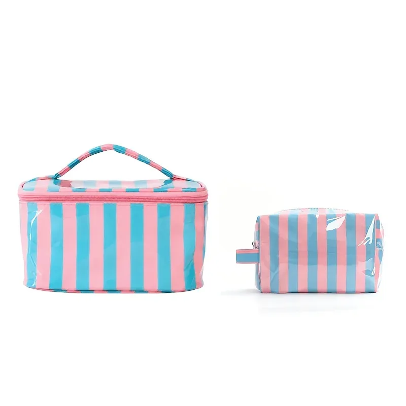 sac cosmétique à rayures en pvc de grande capacité, sac de rangement pour articles de toilette pour femmes, sac de maquillage portable, sac de voyage pour voyage d'affaires, soins de la peau