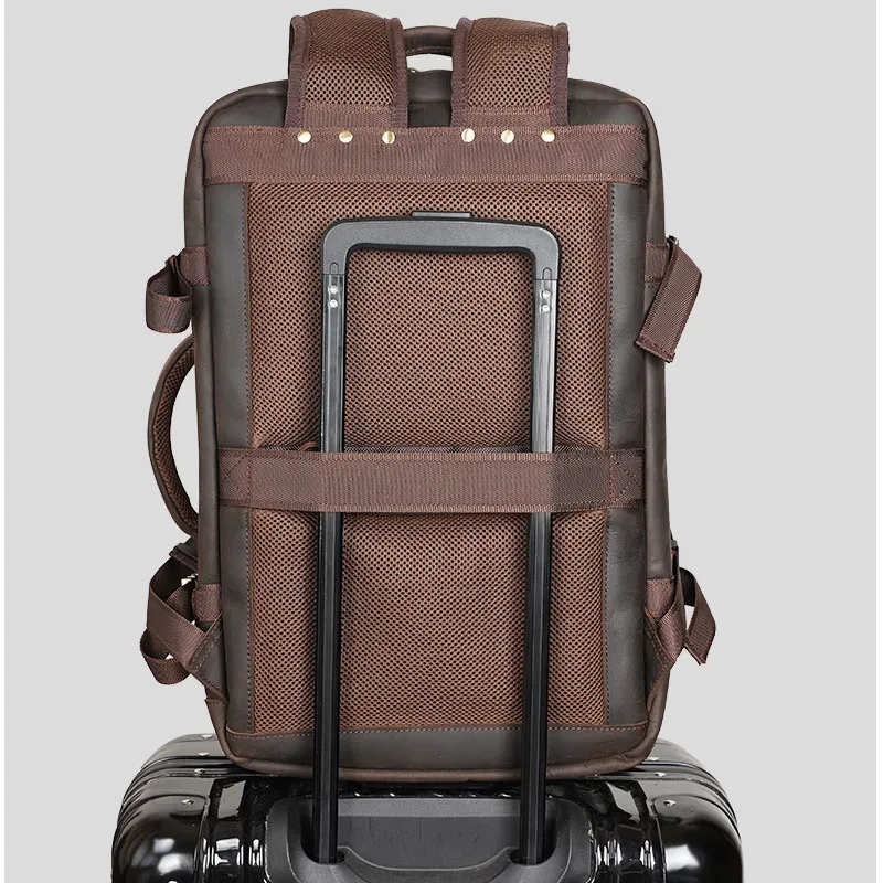 sac à dos vintage en cuir de cheval pour homme, sac à dos en cuir de vachette, grand sac à dos de voyage classique, grand sac à main pour ordinateur portable 15.6"
