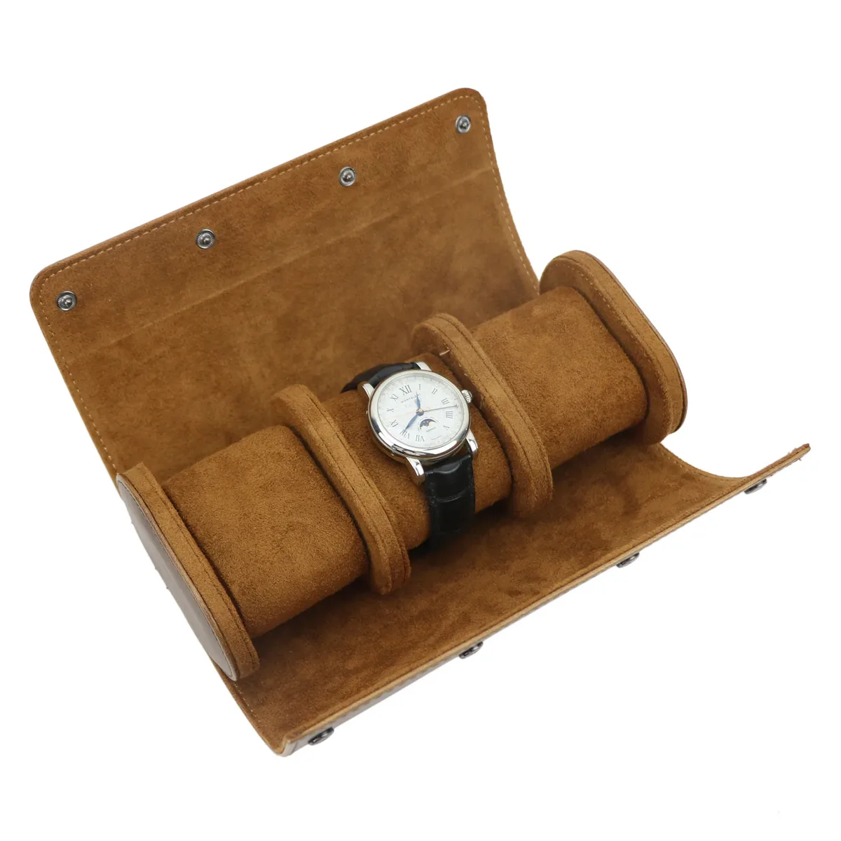 rouleau de montre en cuir pu pour hommes, lettres personnalisées, support de montre avec organisateur coulissant, boîte de rangement d'affichage de montre à 3 fentes