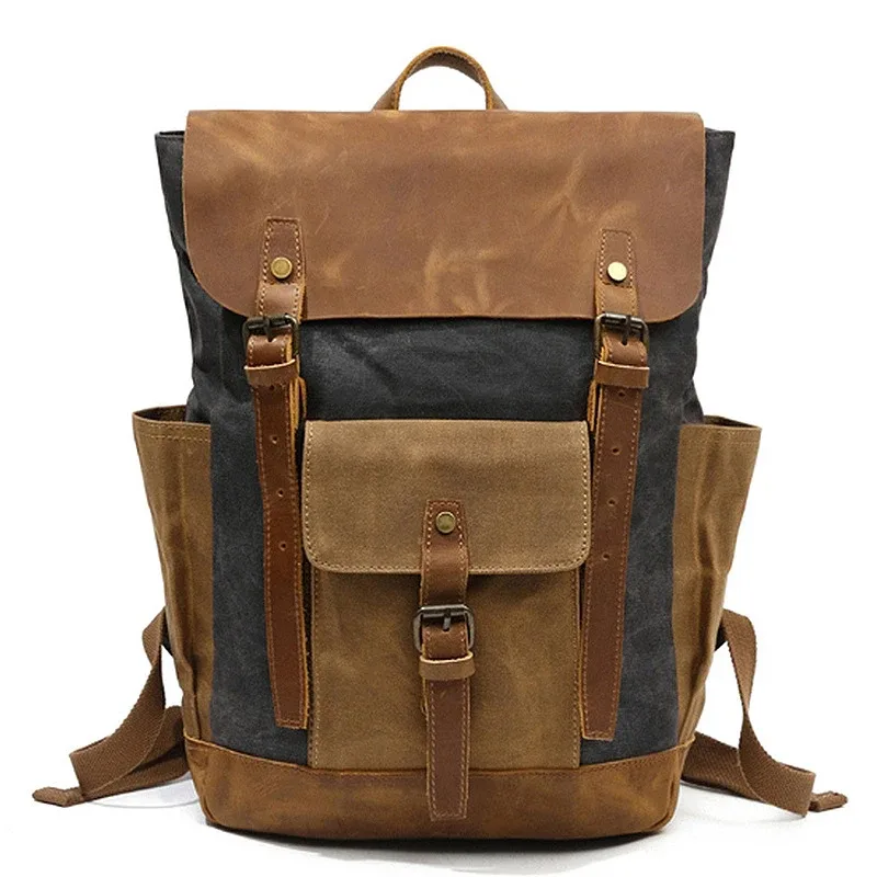 sac à dos pour homme, sac à dos d'ordinateur portable imperméable pour voyage, sac à dos vintage en toile cirée, sac à dos en cuir pour homme, sac d'école