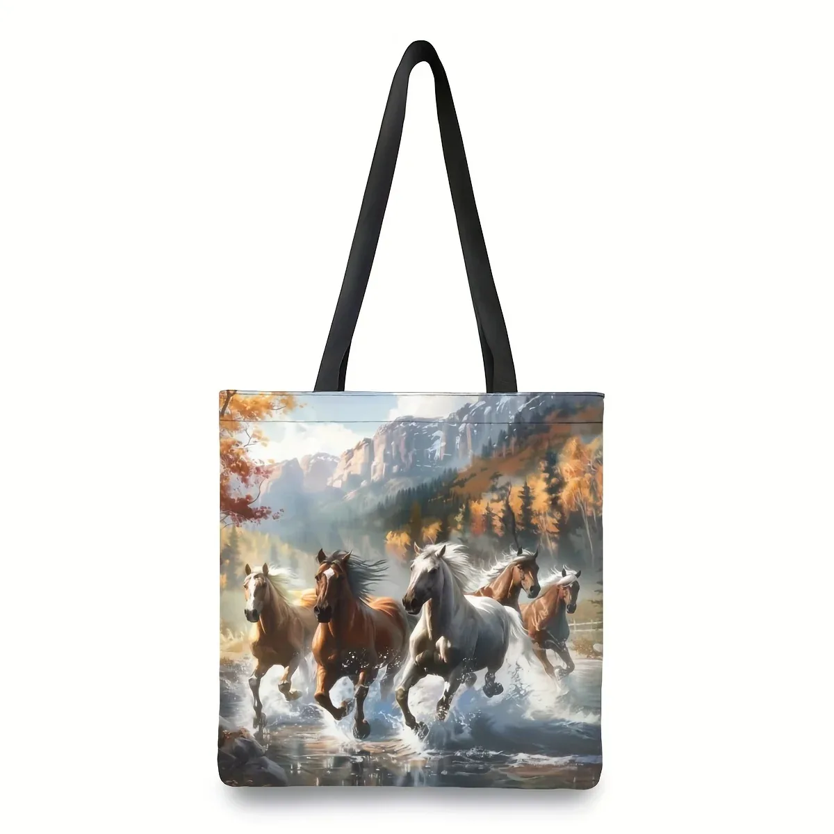 sac fourre-tout imprimé cheval dynamique | 1 pièce | lin | grande capacité, durable | travail, école, shopping | 40x40cm