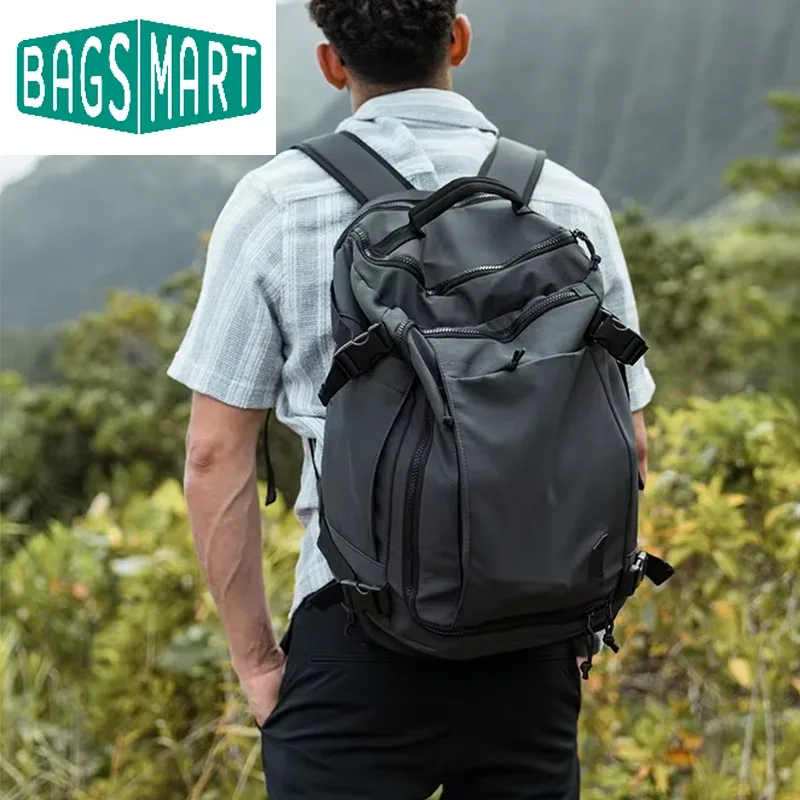 Sac Dos Polyester Gris Noir Compartiments Multifonctionnels Voyage Grande Capacité Organisateur Étanche Ordinateur Portable Chaussures