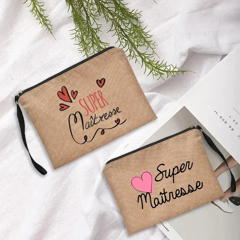 pochette zippée, cadeau pour professeur, merci maîtresse, sac de rangement pour professeur, trousse de maquillage pour femme, trousse à cosmétiques, pochette pour professeur, sac à cosmétiques