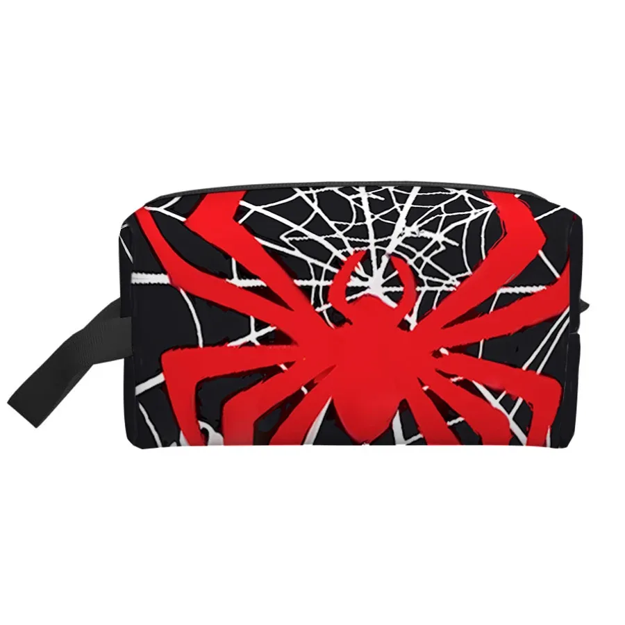 sac à cosmétiques noir à motif d'araignée rouge pour garçons et filles, meilleurs cadeaux, sac de rangement plat 2d en dessin animé pour enfants