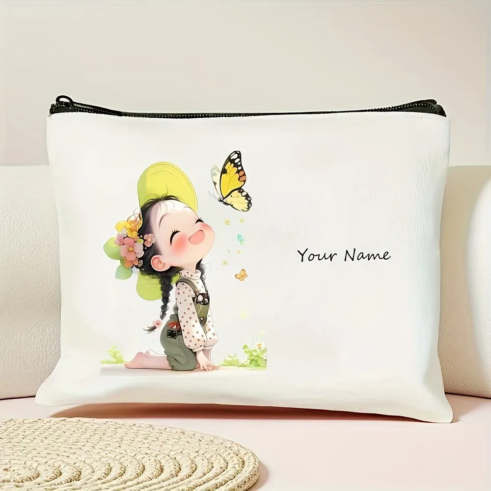 trousse polyester florale blanc motifs animés pliante extensible cosmétiques bijoux voyage petite taille décontractée
