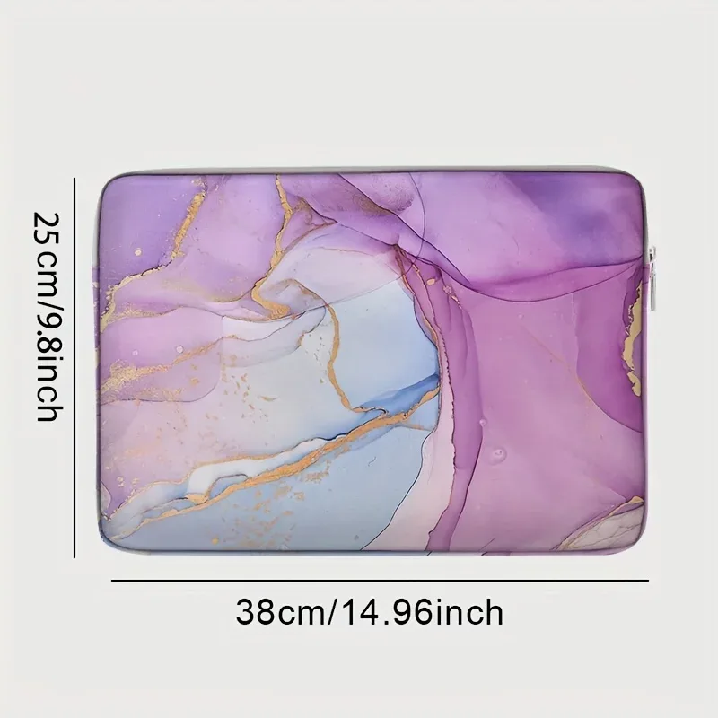 housse ordinateur portable motif marbré violet bleu doré polyester protection voyage rectangulaire fermeture glissière grisée porte documents usage travail école