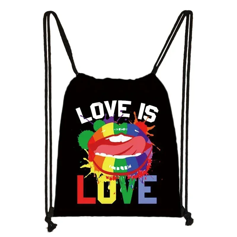 sac à dos à motif de cœur arc-en-ciel lgbt, sacs à cordon de proximité pour les zones de voyage, sac de rangement arc-en-ciel, mode thon, lesbienne et gay pride, cadeau