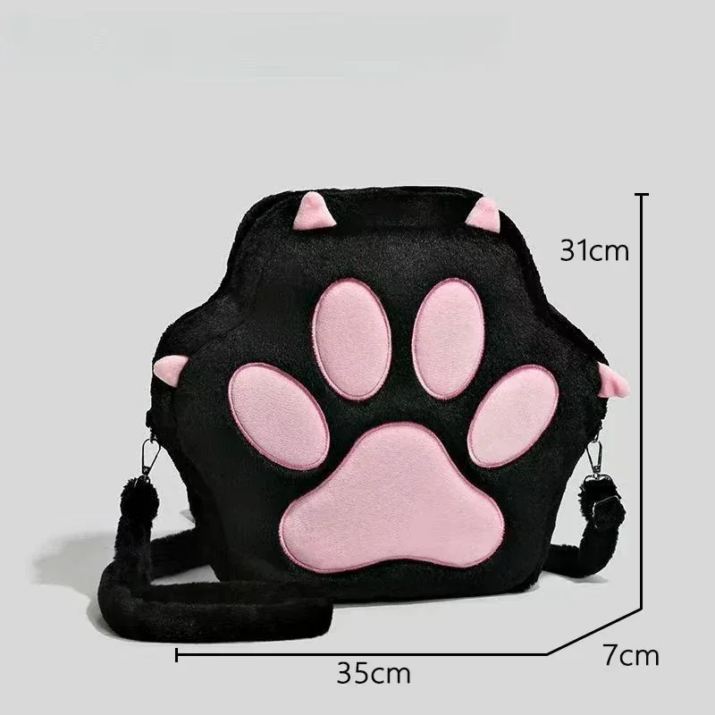 jk – sac à dos en peluche patte de chat pour filles, mignon, avec bretelles réglables, sac à main en fourrure douce, sac à dos de dessin animé pour femmes et filles