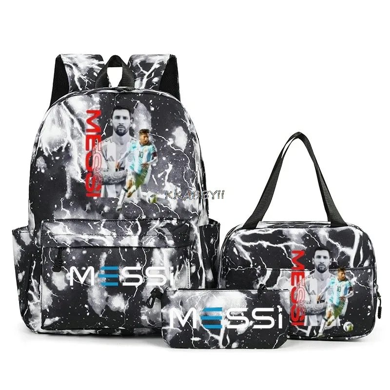 sacs à dos de voyage et d'extérieur imprimés football messi pour femmes et filles, avec sacs à lunch, légers, pour adolescents, pour ordinateur portable, mochila