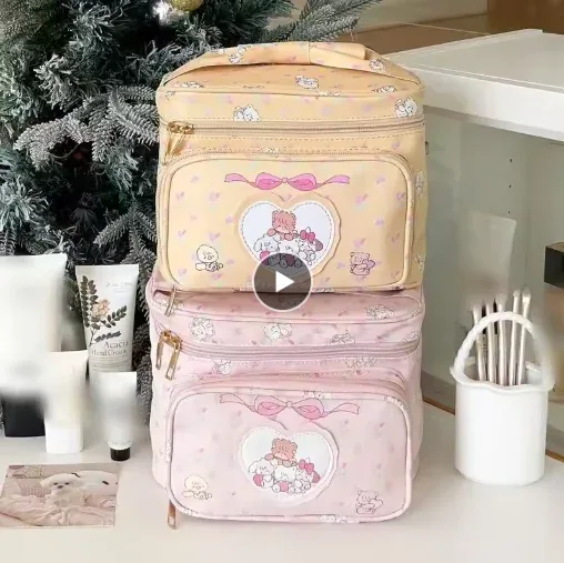 1 pièce nouvelle trousse de maquillage princesse mignonne, sac de rangement portable forme carrée grande capacité, sac à main tendance en pu, trousse de toilette portable
