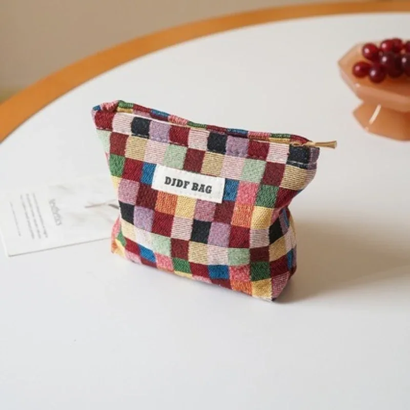 petit sac à cosmétiques de voyage, sac de rangement, sac de doublure de rouge à lèvres, trousse de toilette portable, sac à carreaux