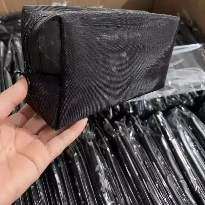 lot de 3 trousses de toilette transparentes en maille, légères et portables, pour maquillage et rangement, noires