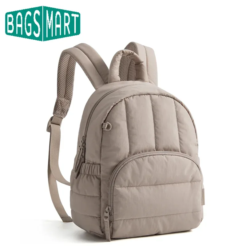 Sac Dos Polyester Beige Motif Quadrillé Petit Format Voyage Imperméable Confortable Transport Journee Usage Quotidien