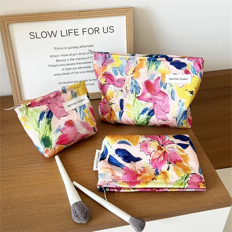 ensemble de 3 trousses de maquillage à imprimé floral aquarelle, multi-tailles, pour maquillage, pièces de monnaie et articles divers, organiseur portable pour voyage et usage quotidien