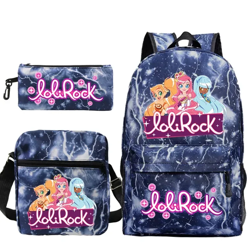 ensemble de sac à dos lolirock mignon pour garçons et filles, sacs d'école animés, sac à dos de voyage pour hommes et femmes, cadeau pour adolescents, 3 pièces