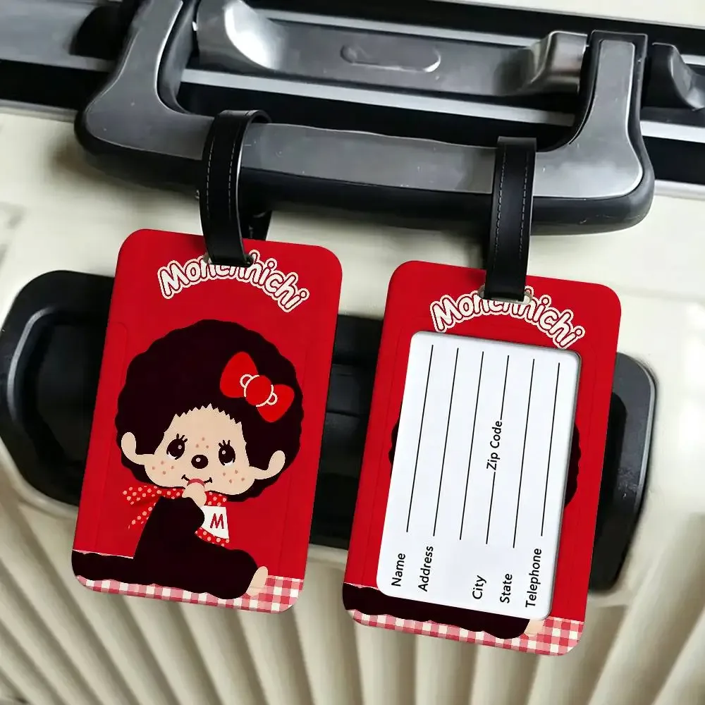étiquette bagage plastique pvc motif dessin animé monchhichi personnages lapins filles bleu rouge gris rose blanc voyage école usage journalier antiperte