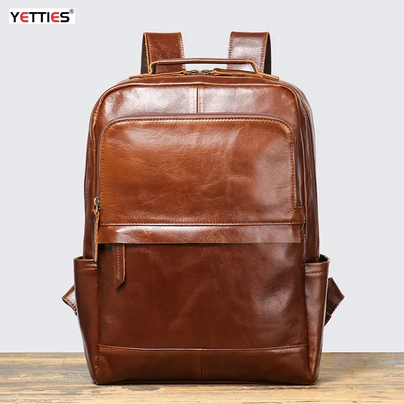 YETTIES rétro nouveau Style couche supérieure peau de vache hommes voyage sac à dos femmes en cuir véritable ordinateur sac à dos grande capacité sac à main