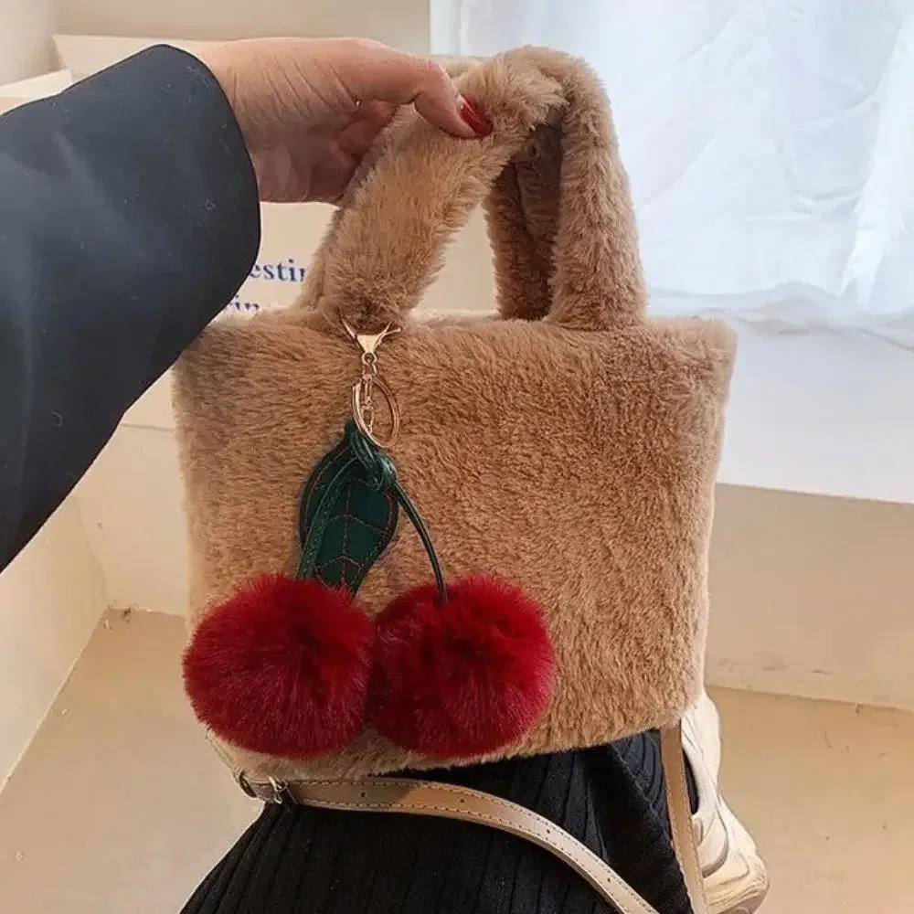 nouveau pelucheux lapin fourrure cerise porte-clés boule pompon porte-clés sac à main voiture porte-clés anneau cadeau femmes sac charme sac à dos accessoire