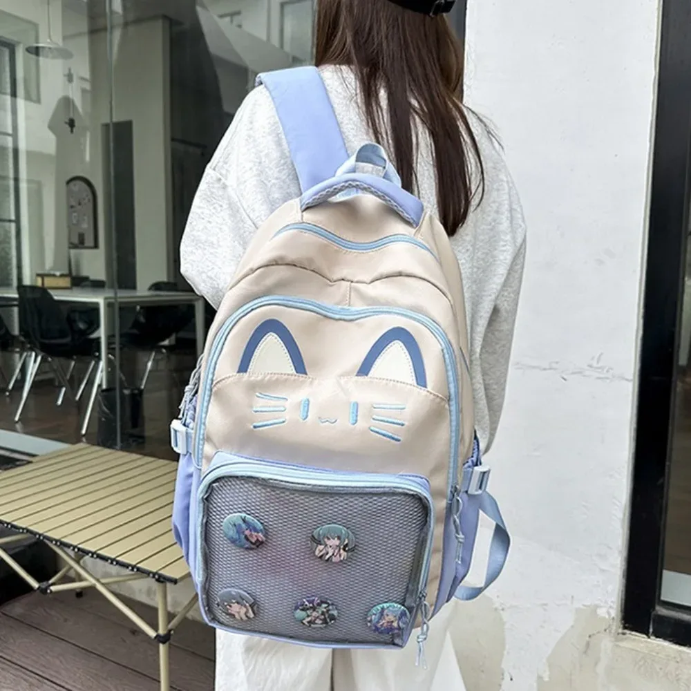 Kawaii femmes sac à dos rose doux japonais dessin animé chat Ita sac mode grande capacité décontracté polyvalent sacs à dos pour dames