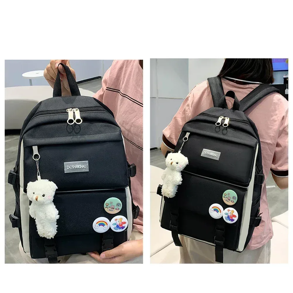sac dos polyester violet clair gris blanc badgeurs mignons accessoires bricolage voyage école adolescente