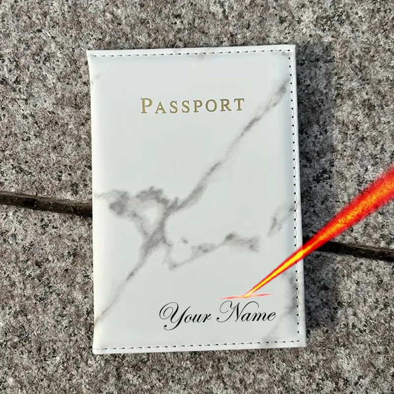 noms de gravure laser sur porte-passeport, couverture patten en marbre pour passeports, portefeuille de voyage, étui pour passeport avec noms personnels