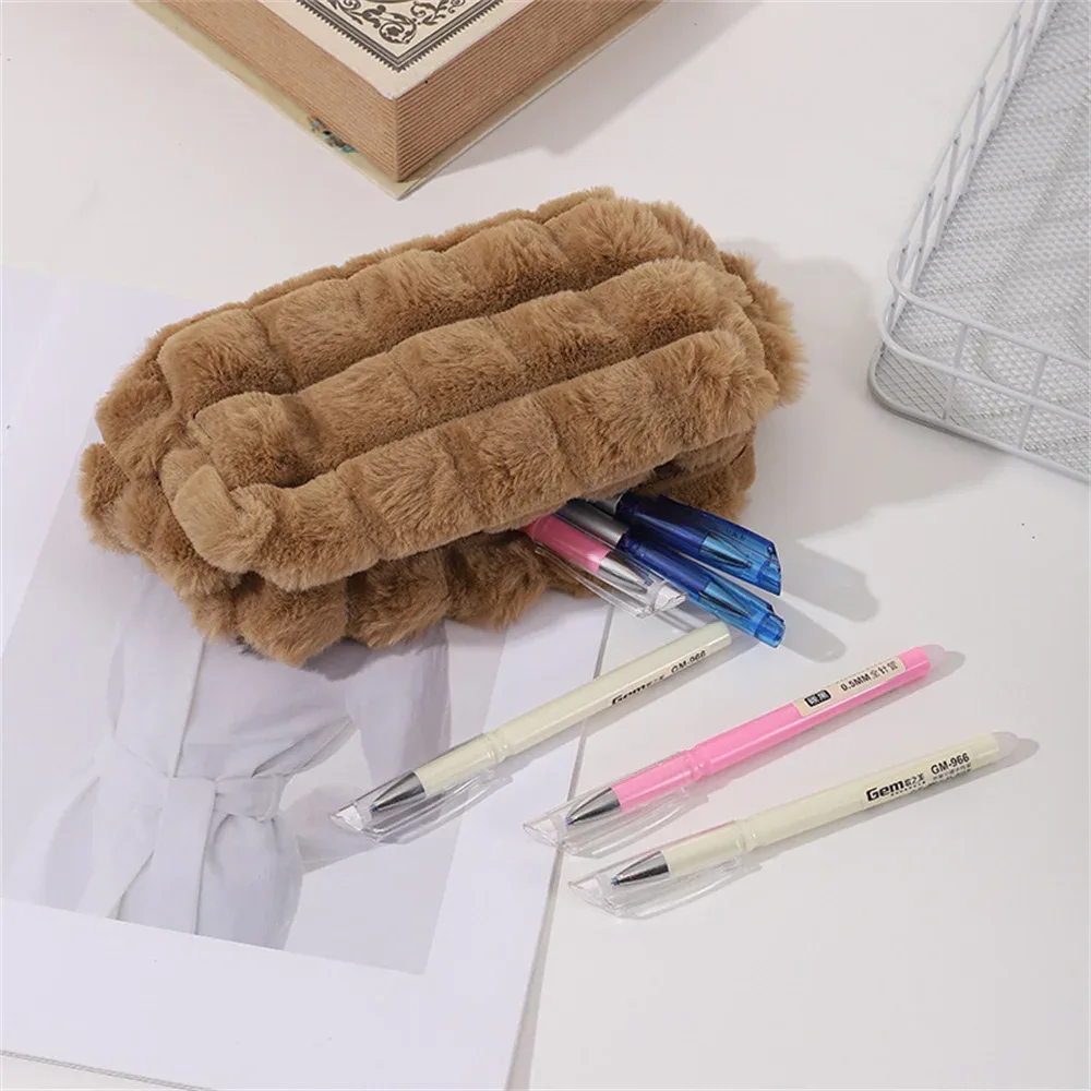 trousse de maquillage en peluche pour femme, sac de rangement cosmétique, rouge à lèvres, brosse, sacs à main chimevalupowers, grande capacité, trousse à crayons