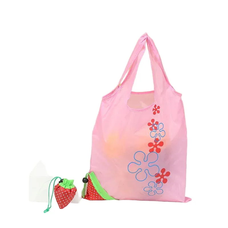 sac fourre-tout pliable en forme de fraise, sac à bandoulière de shopping créatif, sac de rangement portable écologique en polyester