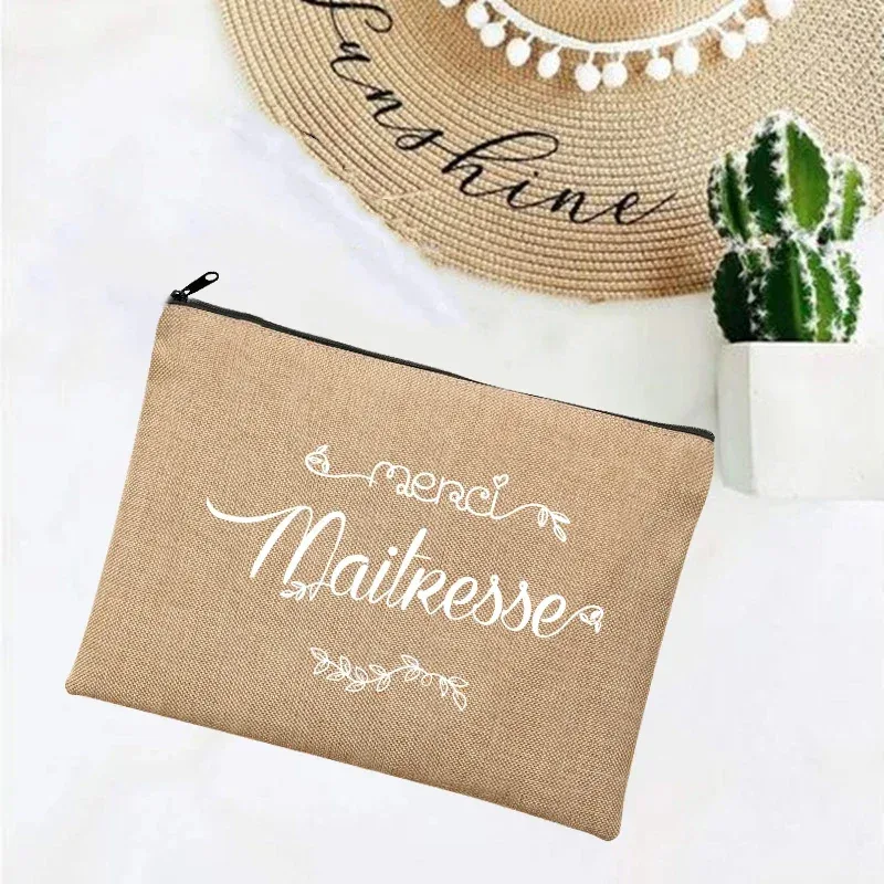 cadeau maitresse école cadeau maitresse trousse de maquillage sacs de maquillage en lin merci professeur impression française simple bracelet pochette plage papeterie stockage voyage organisateur étui cadeaux