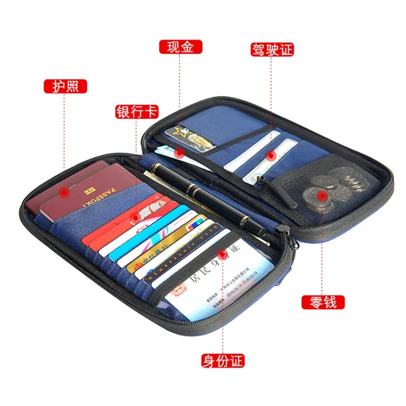 sac de rangement pour passeport de voyage pour hommes et femmes, blocage rfid, sac à main en nylon, portefeuille pour cartes antivol, poudres de téléphone, mini sac à documents