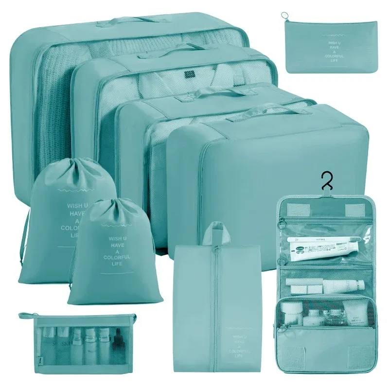 organisateur voyage polyester beige compartiments zippés poches intérieures cube sac compression chaussures pochettes housse vêtements