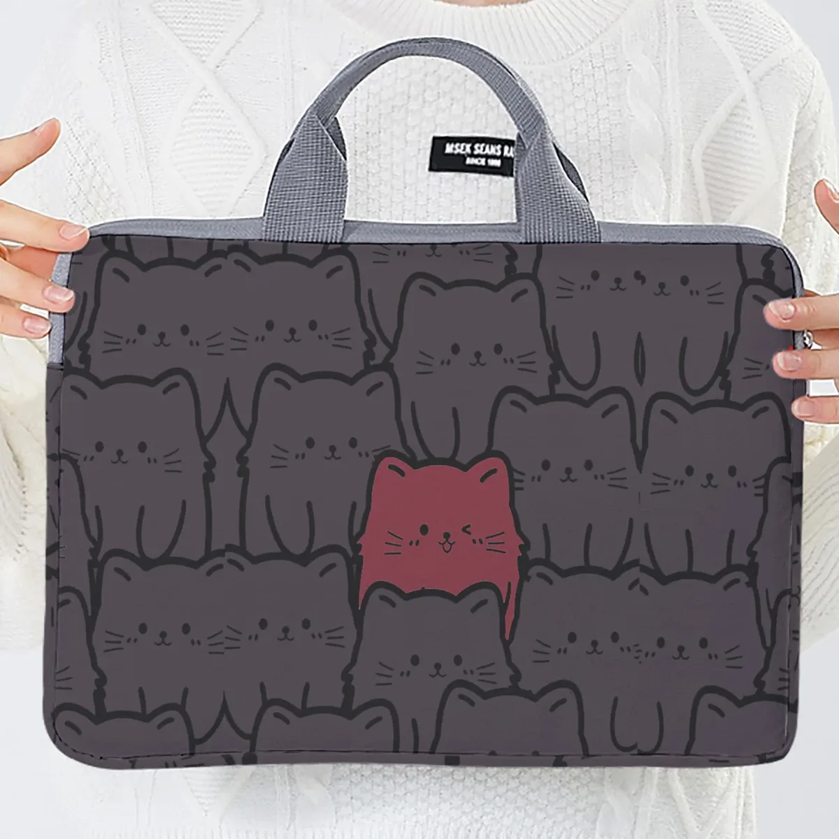sacoche polyester chat noir motifs chats graphiques protection ordinateur portable voyage business école université travail