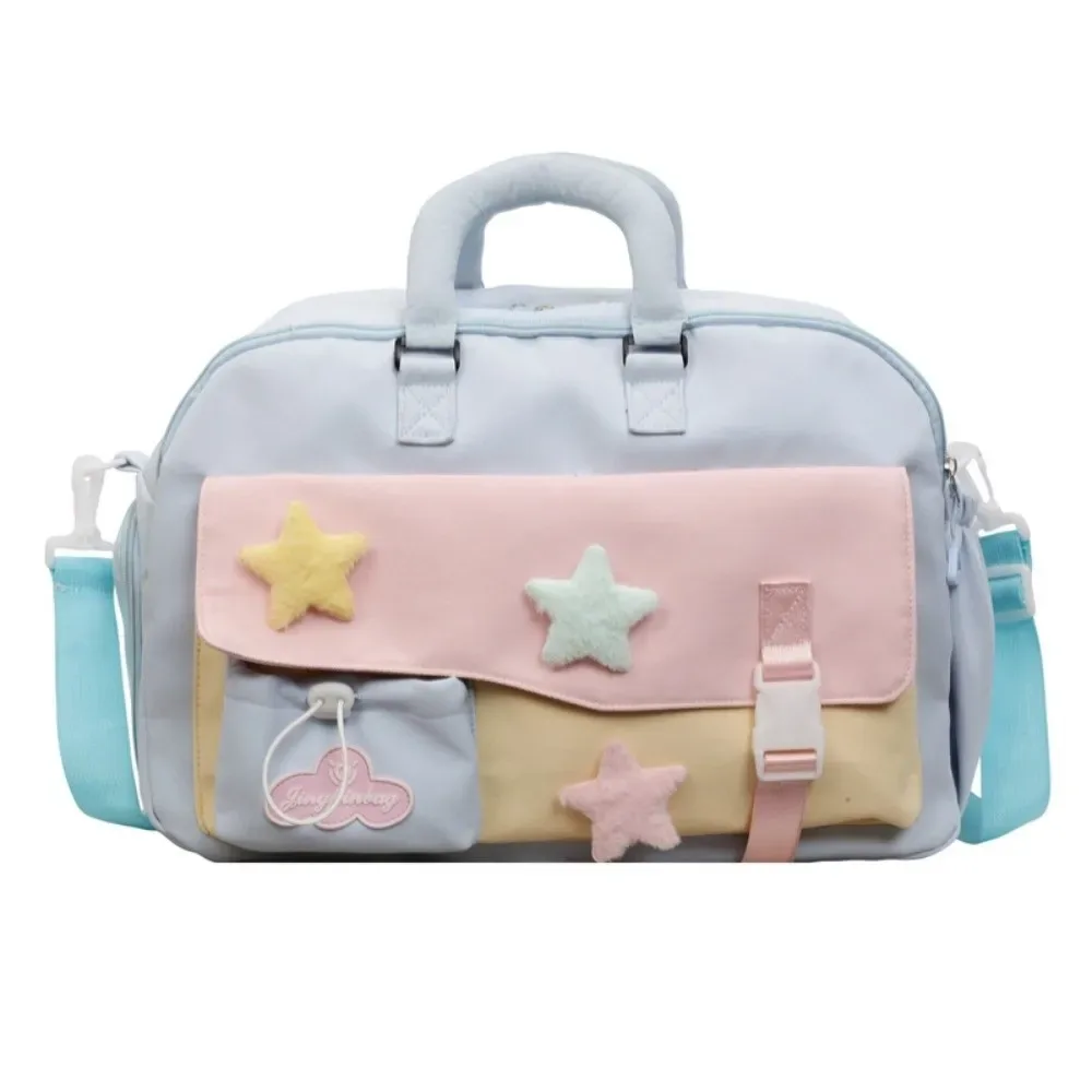 sac de voyage de grande capacité, couleur macaron, sac de sport à plusieurs poches, sac à bandoulière en polyester, sac portable pour les courts séjours.